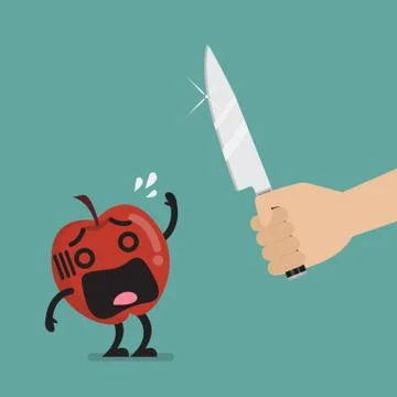 Hand with a knife prepare to cut the scared apple Stock Illustration