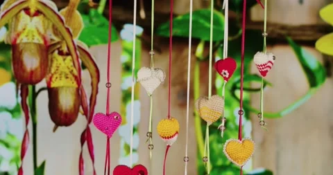 Hand Knitted Collection Of Hearts As A Gift For The Bride And Groom.  Stock Footage 143566862