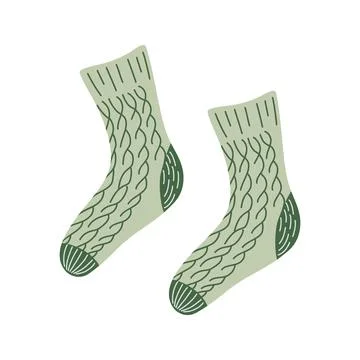 Hand knitted socks. Warm woolen clothes. Concept of cozy home, relaxation. Stock Illustration