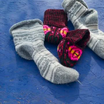 Hand knitted wool socks Stockfoto's