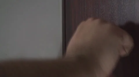 Hand Knocking On The Door Medium-Shot Stock Footage 35458065