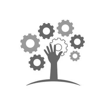 Hand on landscape like tree made of gear wheels vector illustration isolated  Stock Illustration