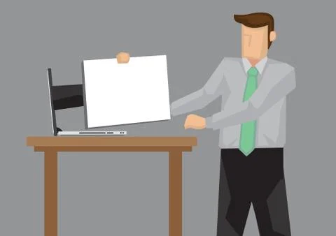 Hand From Laptop Computer Holding Blank Document for Businessman Cartoon Vect Stock Illustration