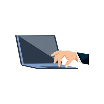 Hand with laptop computer isolated icon Illustrazione stock