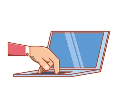 Hand with laptop computer isolated icon Stock Illustration