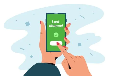 Hand with last chance message on mobile phone screen Stock Illustration