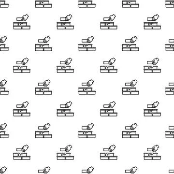 Hand laying bricks construction seamless pattern background Stock Illustration