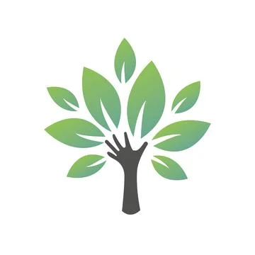 Hand up leaf logo design with vector  Illustrazione stock