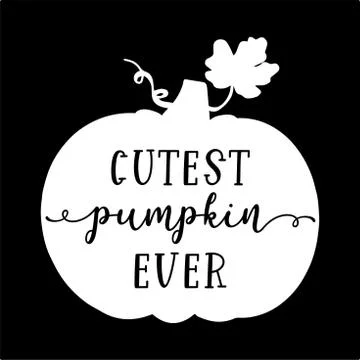 Hand lettered CUTEST PUMPKIN EVER quote with gourd. Lettering for poster, label Stock Illustration