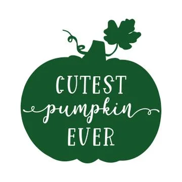 Hand lettered CUTEST PUMPKIN EVER quote with gourd. Lettering for poster, label Stock Illustration