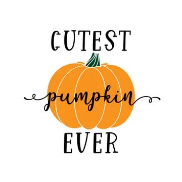 Hand lettered CUTEST PUMPKIN EVER quote with gourd. Lettering for poster, label Stock Illustration