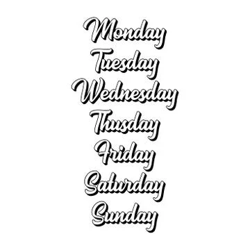 Hand Lettered Days of the Week. Calligraphy words Monday, Tuesday, Wednesday Stock Illustration