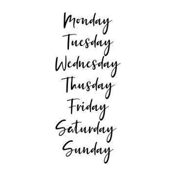 Hand Lettered Days of the Week. Calligraphy words Monday, Tuesday, Wednesday Stock Illustration