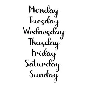 Hand Lettered Days of the Week. Calligraphy words Monday, Tuesday, Wednesday Stock Illustration