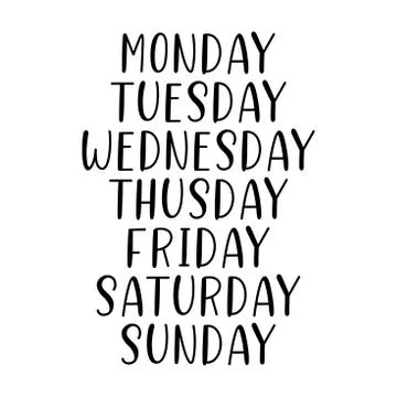 Hand Lettered Days of the Week. Calligraphy words Monday, Tuesday, Wednesday Stock Illustration