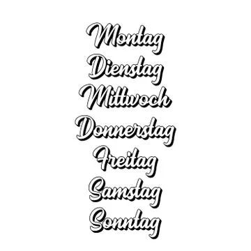 Hand Lettered Days of the Week in German. Translated Monday, Tuesday, Wednesday Illustrazione stock