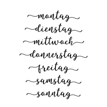 Hand Lettered Days of the Week in German. Translated Monday, Tuesday, Wednesday Stock Illustration