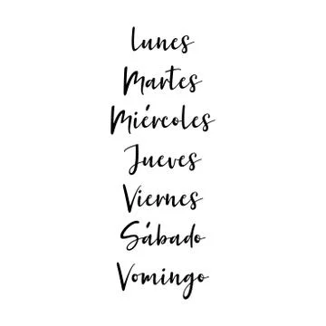 Hand Lettered Days of the Week in Spanish. Lettering for Calendar, Organizer Stock Illustration
