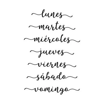 Hand Lettered Days of the Week in Spanish. Lettering for Calendar, Organizer Stock Illustration
