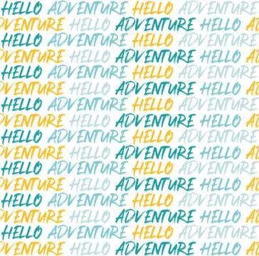 Hand lettered Hello Adventure quote as seamless pattern. Vector illustration イラスト素材