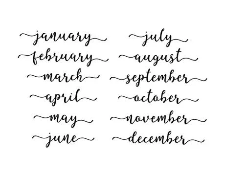 Hand Lettered Months Set. January, February, March, April, May, June, July Illustrazione stock