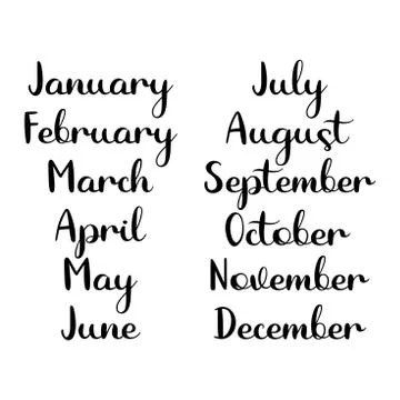 Hand Lettered Months Set. January, February, March, April, May, June, July Stock Illustration