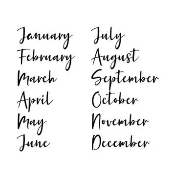 Hand Lettered Months Set. January, February, March, April, May, June, July Stock Illustration