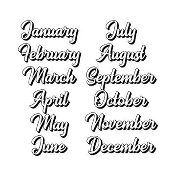 Hand Lettered Months Set. January, February, March, April, May, June, July Stock Illustration