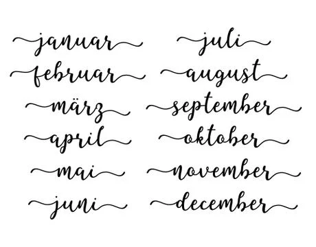 Hand Lettered Months of the Year Set in German. Lettering for Calendar Stock Illustration