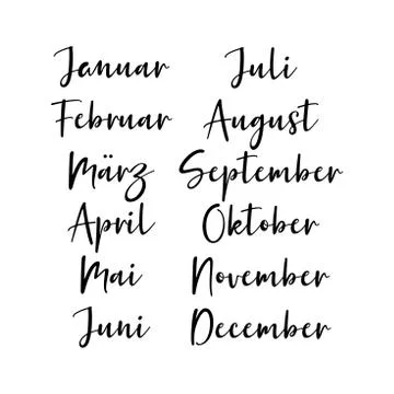 Hand Lettered Months of the Year Set in German. Lettering for Calendar Stock Illustration