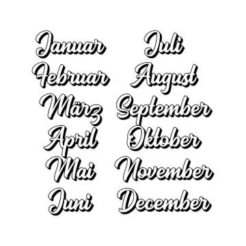 Hand Lettered Months of the Year Set in German. Lettering for Calendar Illustrazione stock