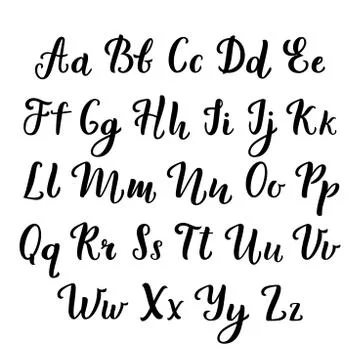 Hand lettering. calligraphic alphabet script letters black ink brush material Stock Illustration