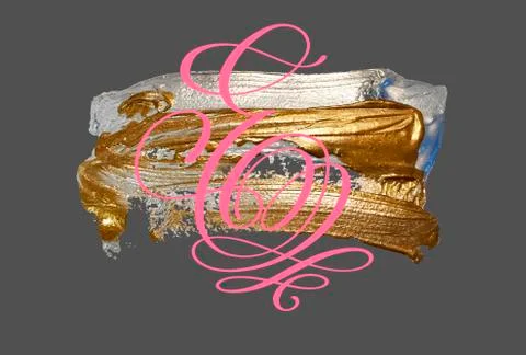 Hand lettering calligraphy letter E on golden and silver brush s Stock Illustration