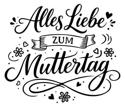 Hand lettering design featuring German text: All the best on Mothers Day in a Stock Illustration