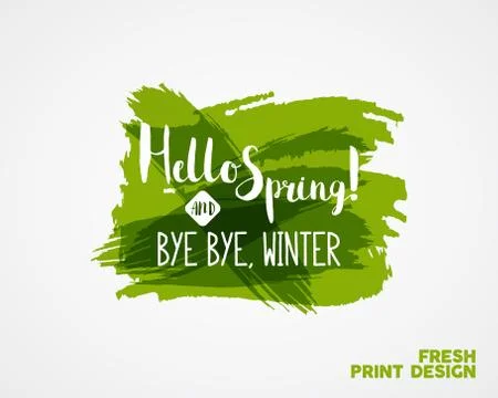Hand Lettering "Hello spring and bye winter". Brush Pen lettering isolated on 스톡 일러스트