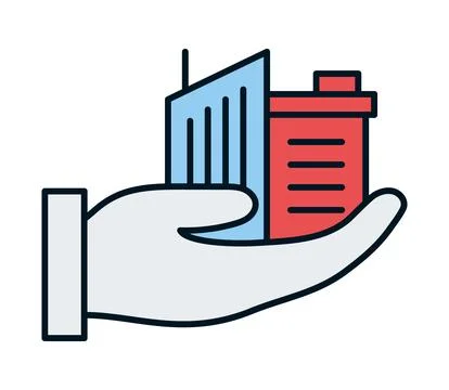 Hand lifting buildings Ilustración de archivo