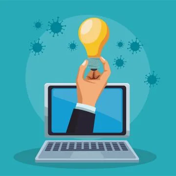 Hand lifting bulb in laptop computer Stock Illustration