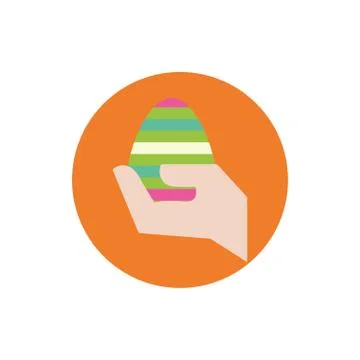 Hand lifting easter egg painted with stripes block and flat style Stock Illustration