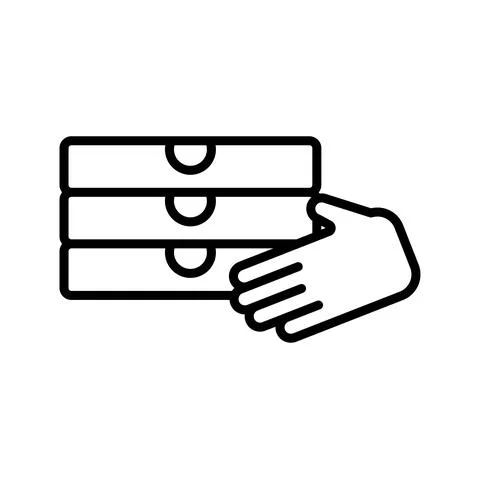 Hand lifting pizza boxes delivery food line style icon Stock Illustration