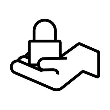 Hand lifting safe padlock data security line style Stock Illustration