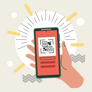 Hand lifting smartphone with qr code Stock Illustration