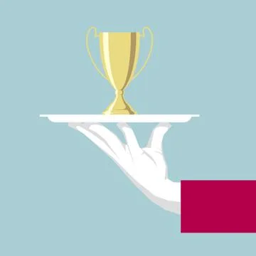 Hand lifting tray, Trophy in the tray. Stock Illustration