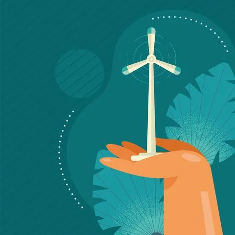 Hand lifting windmill Illustrazione stock