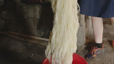 Hand Lifts String Cheese, Finished Fresh Cheese, Chobareti Georgia, Medium Stock Footage 231872242