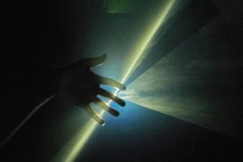 Hand with Light Artwork Installation Stock-Fotos