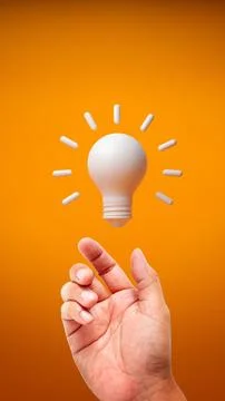 Hand with Light bulb, idea concept, 3D render Stock Illustration