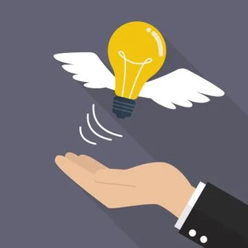 Hand with lightbulb fly Stock Illustration