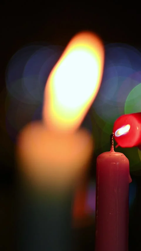 Hand Lighting Candles Flame At Night. Stock Footage 339985444