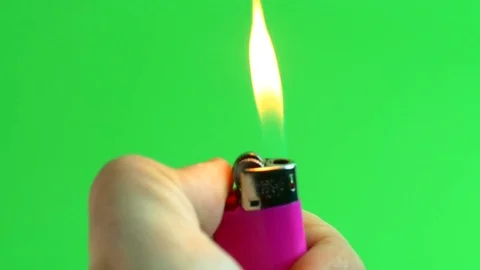 Hand Lighting Up A Lighter On Green Screen, Flame Stock Footage 73782373