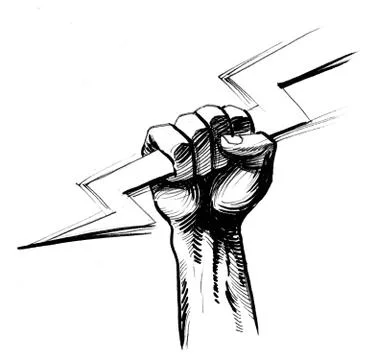 Hand with lightning bolt Illustrazione stock